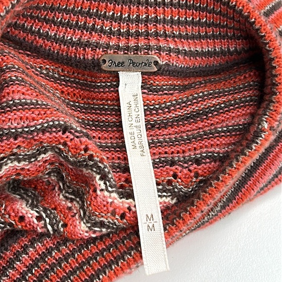 FREE PEOPLE RETRO LONG SLEEVED SIMI SHEER RED/BROWN STRIPPED SWEATER DRESS SZ M - Picture 10 of 16